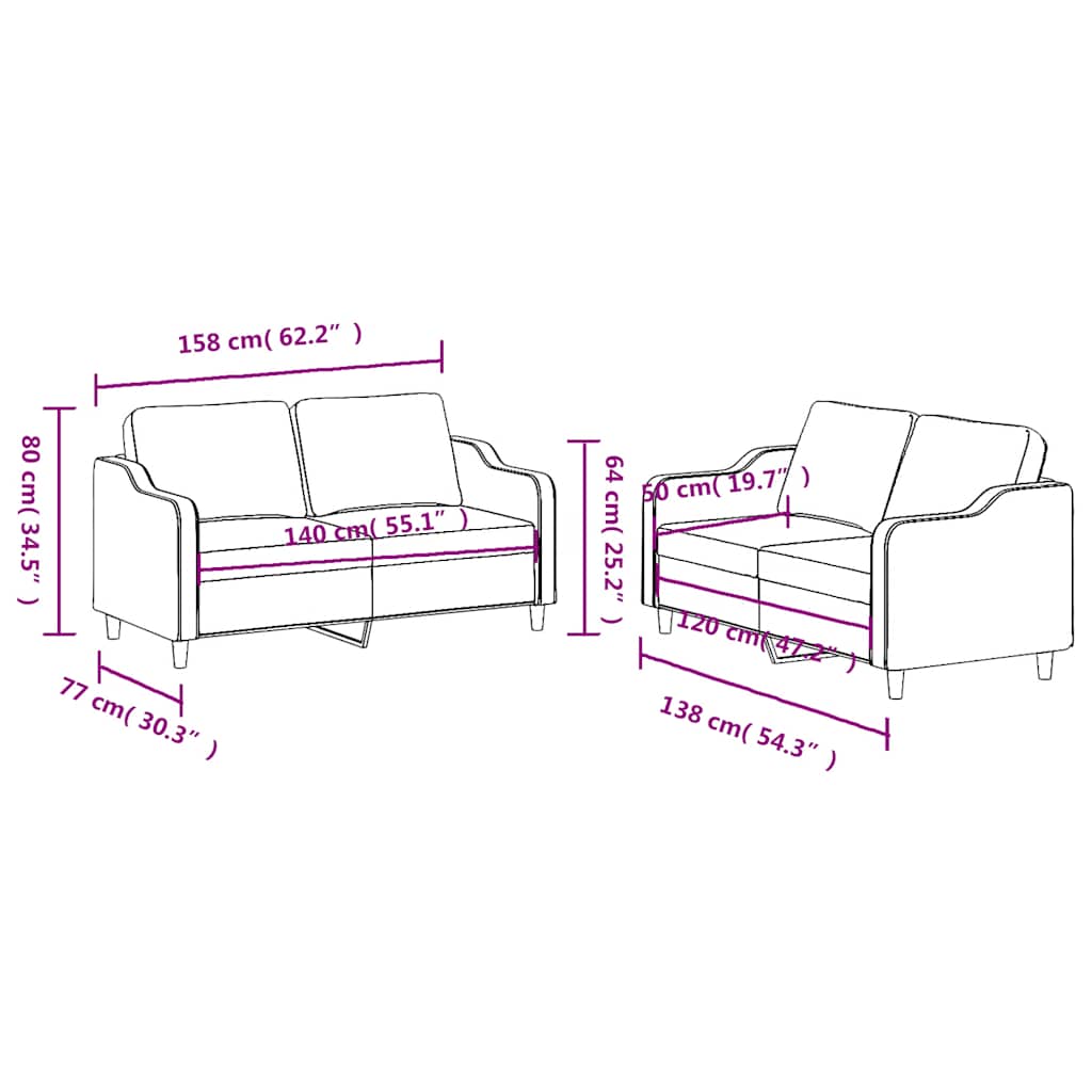 Ensemble de canapés 2 pcs avec coussins Noir Tissu - XIOS