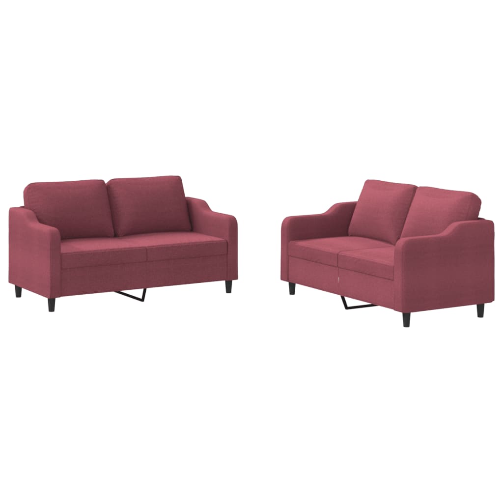 Ensemble de canapés 2 pcs avec coussins Rouge bordeaux Tissu - XIOS