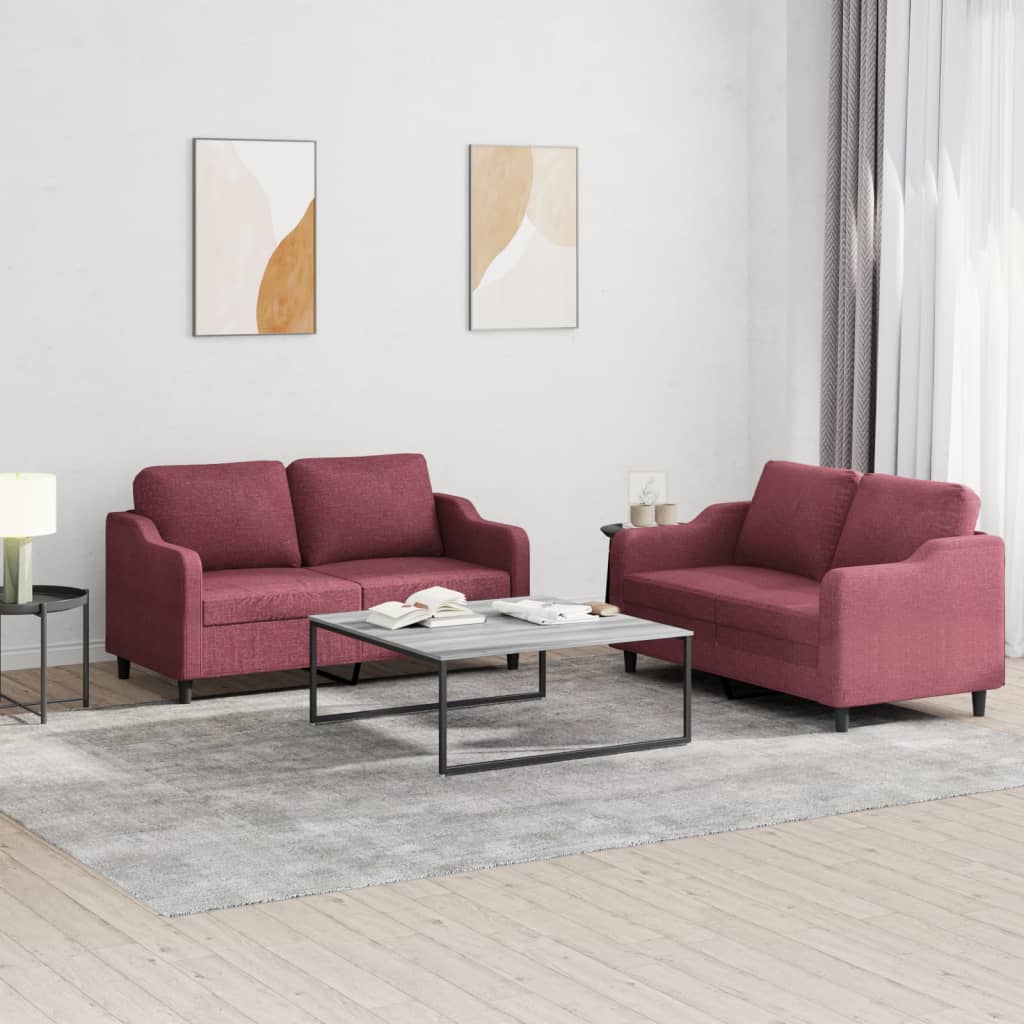 Ensemble de canapés 2 pcs avec coussins Rouge bordeaux Tissu - XIOS