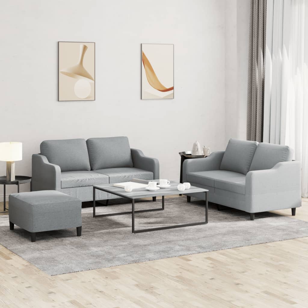 Ensemble de canapés 3 pcs avec coussins Gris clair Tissu