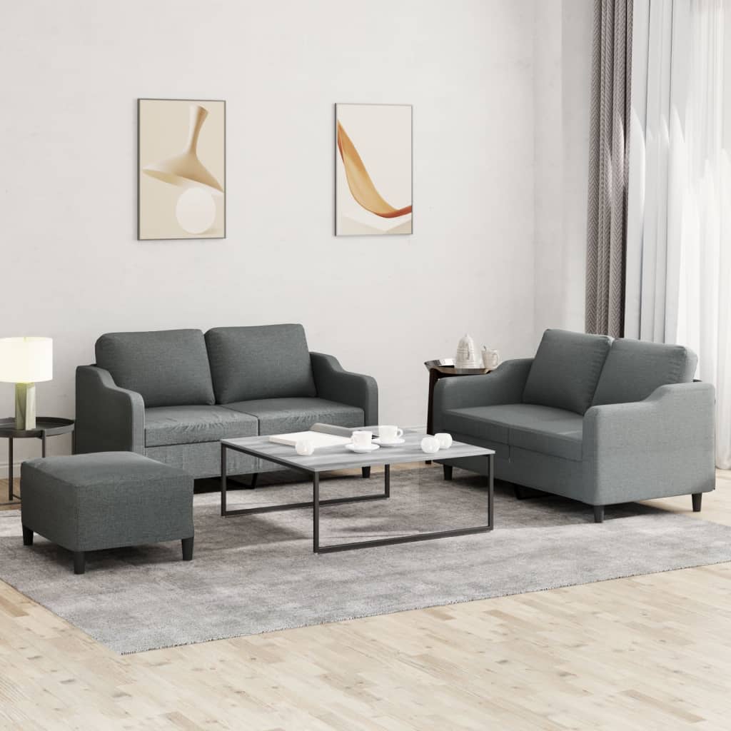 Ensemble de canapés 3 pcs avec coussins Gris foncé Tissu - XIOS