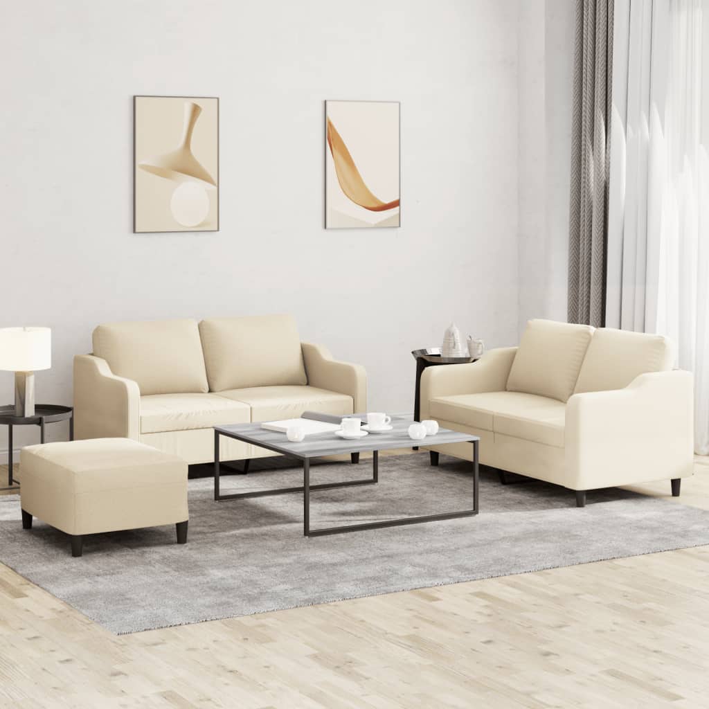 Ensemble de canapés 3 pcs avec coussins Crème Tissu - XIOS