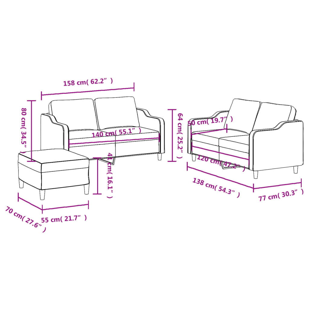 Ensemble de canapés 3 pcs avec coussins Marron Tissu