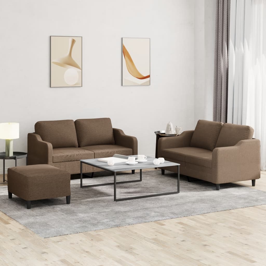 Ensemble de canapés 3 pcs avec coussins Marron Tissu