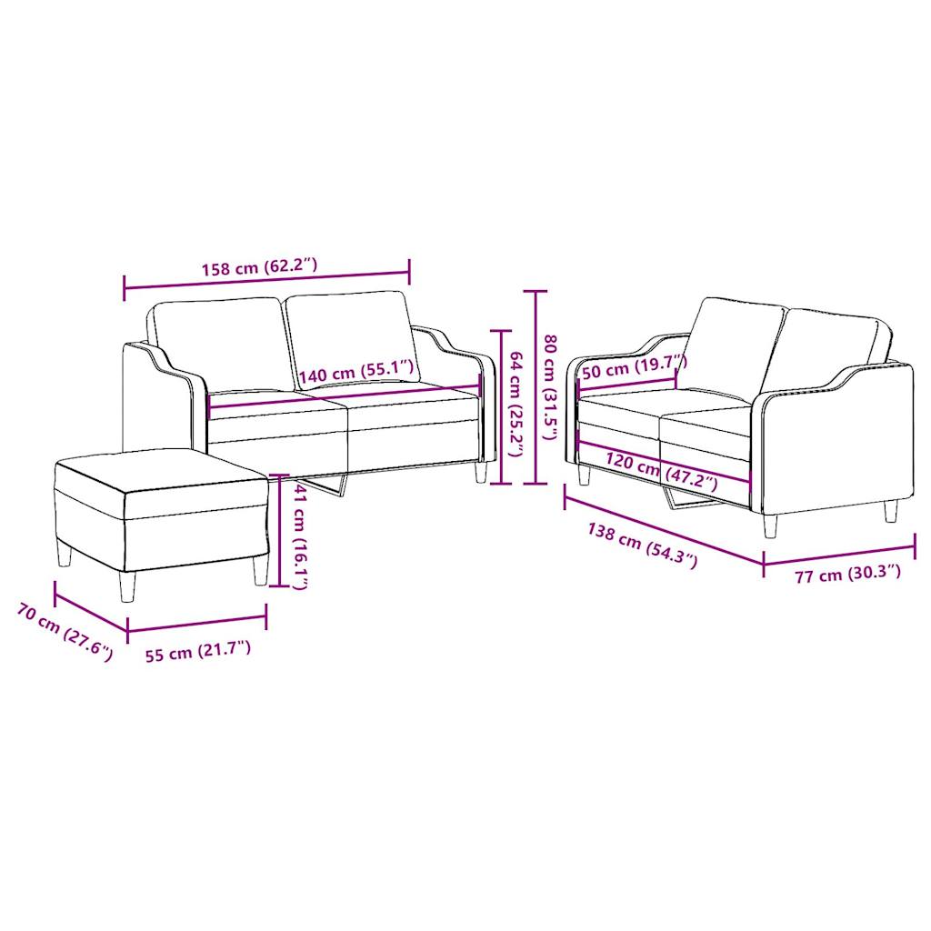 Ensemble de canapés 3 pcs avec coussins Noir Tissu - XIOS