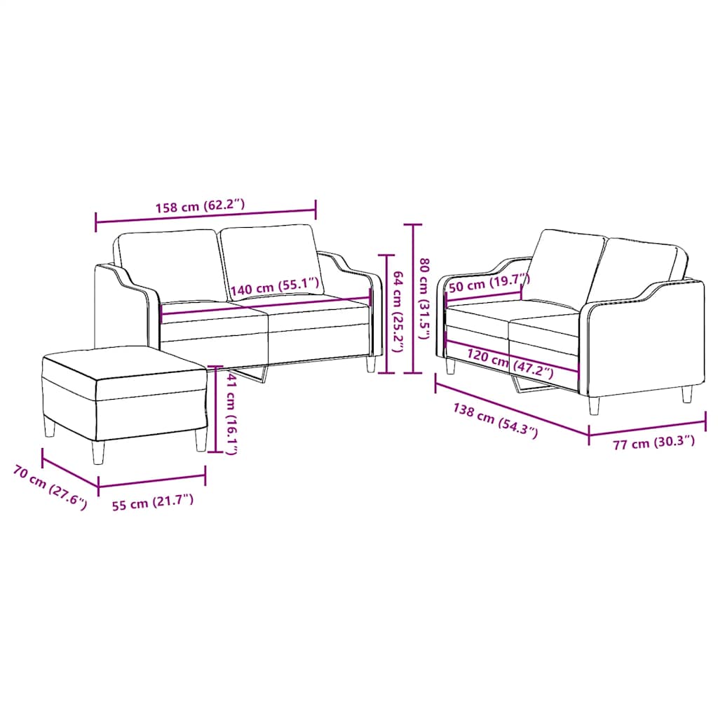 Ensemble de canapés 3 pcs avec coussins Noir Tissu - XIOS