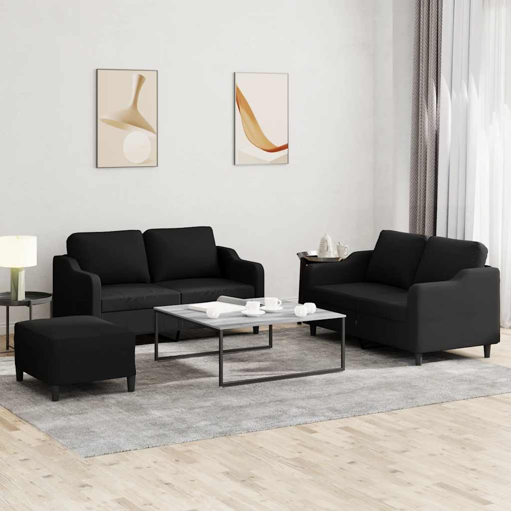 Ensemble de canapés 3 pcs avec coussins Noir Tissu - XIOS