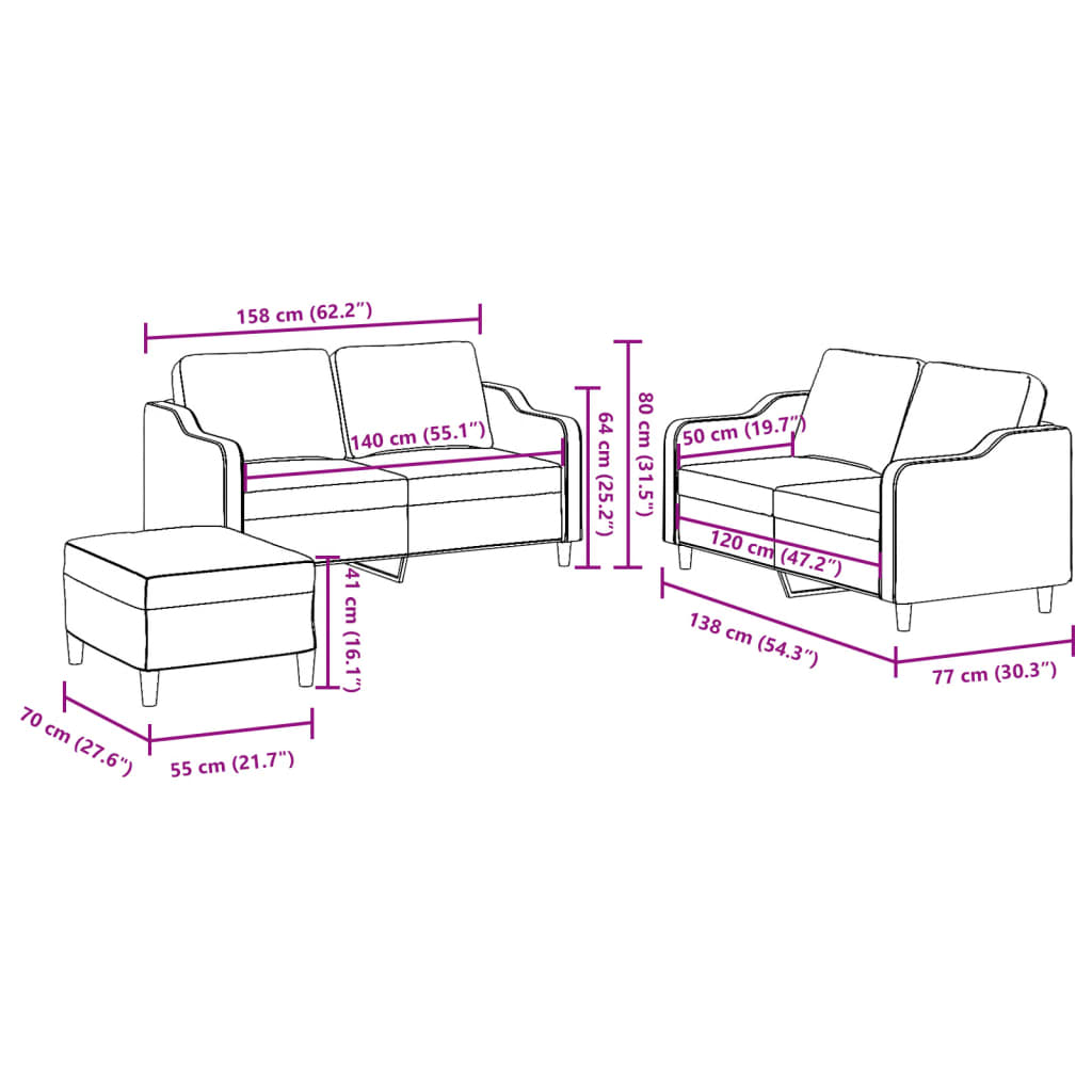 Ensemble de canapés 3 pcs avec coussins Rouge bordeaux Tissu - XIOS