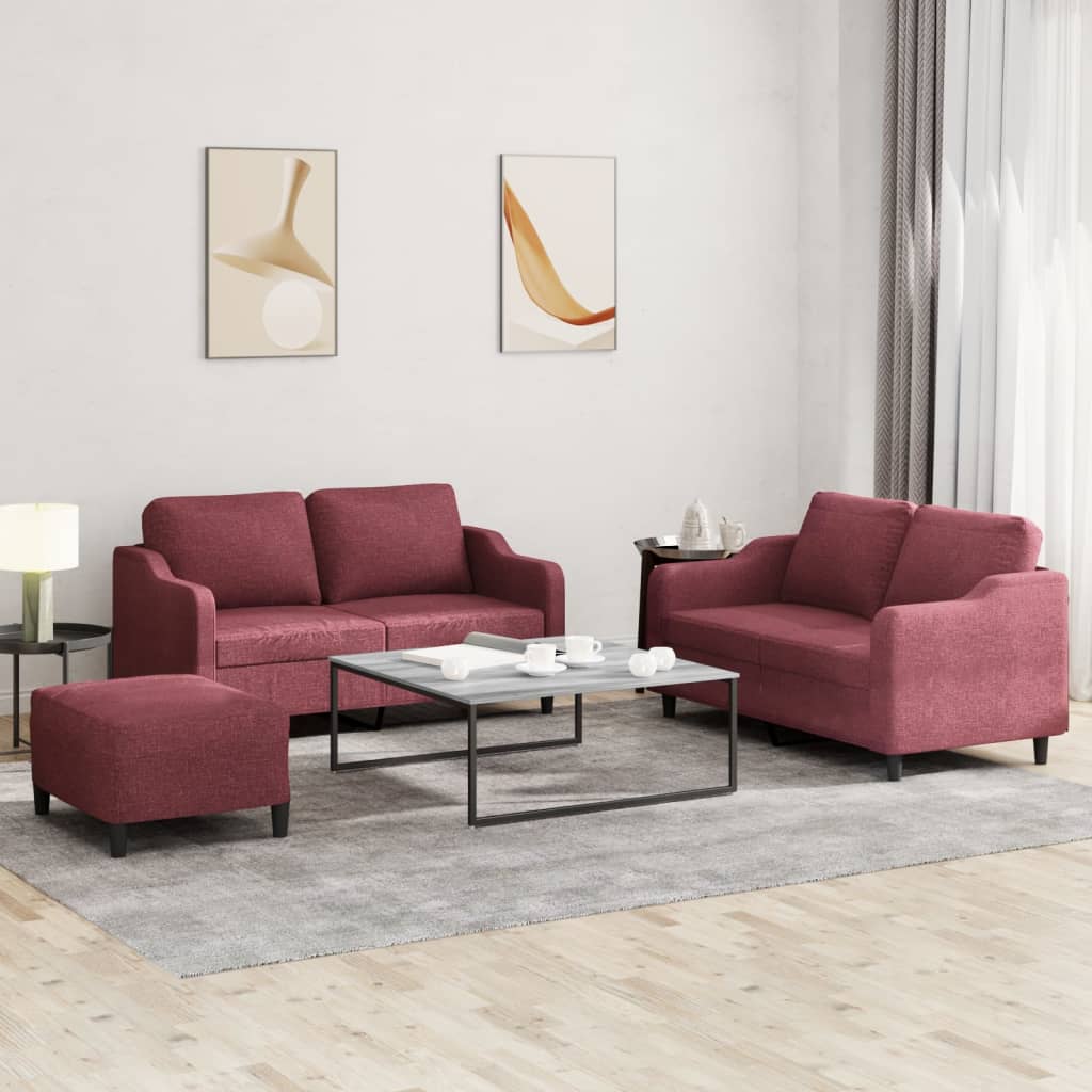 Ensemble de canapés 3 pcs avec coussins Rouge bordeaux Tissu - XIOS