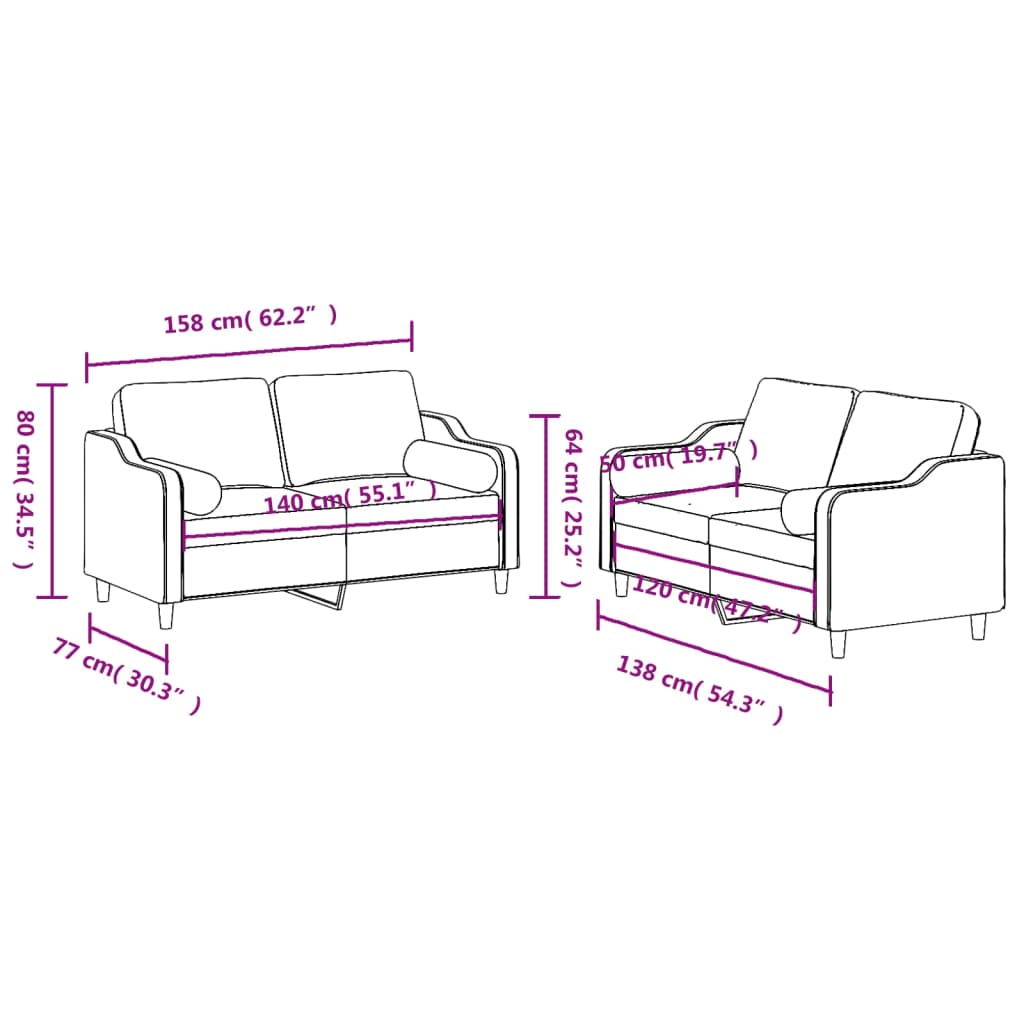 Ensemble de canapés 2 pcs avec coussins marron tissu - XIOS
