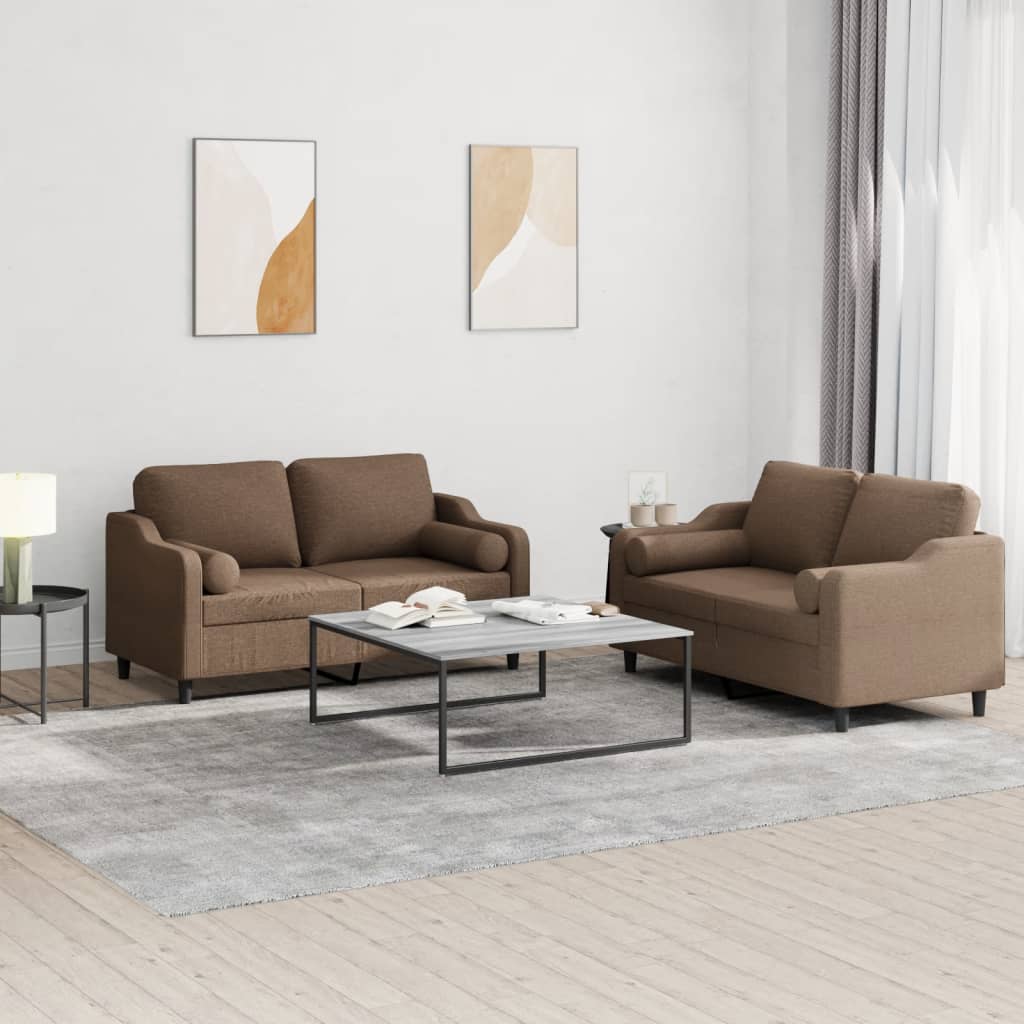 Ensemble de canapés 2 pcs avec coussins marron tissu - XIOS