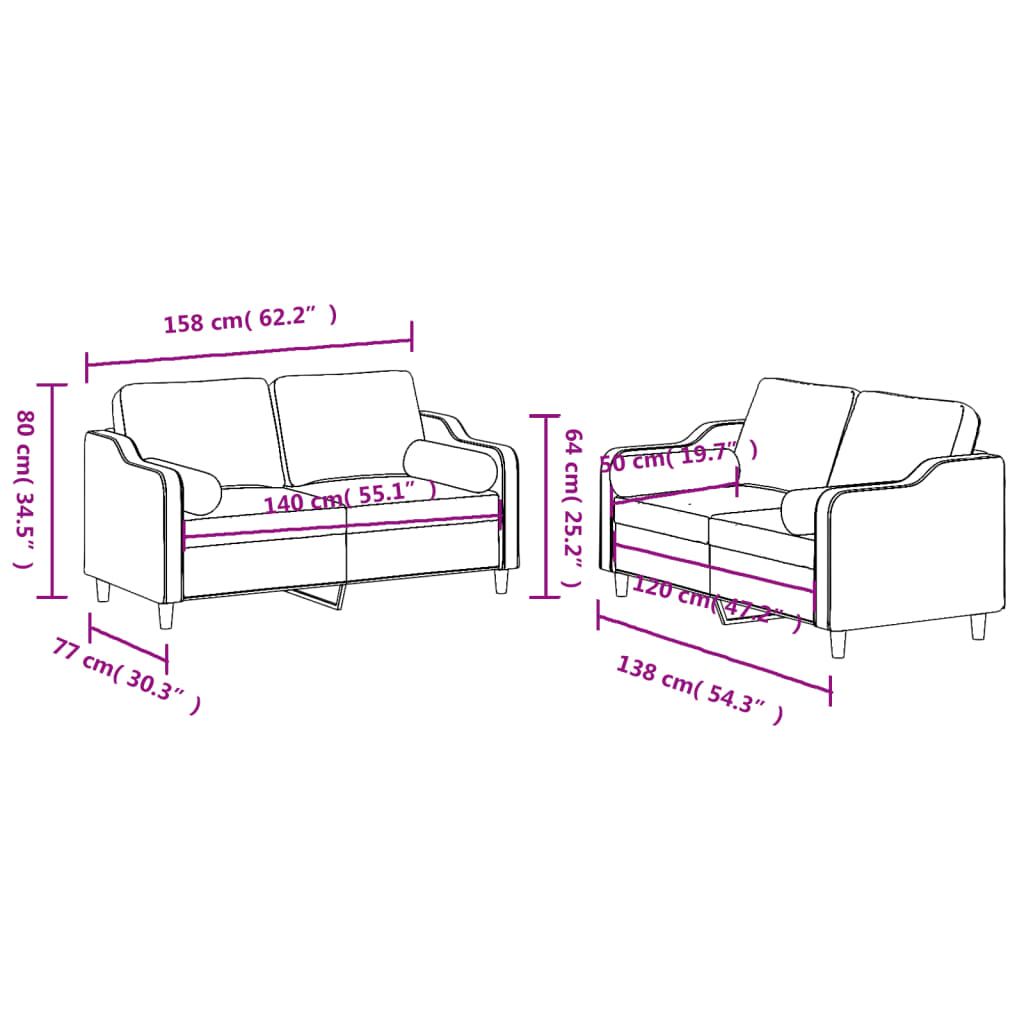 Ensemble de canapés 2 pcs avec coussins noir tissu - XIOS