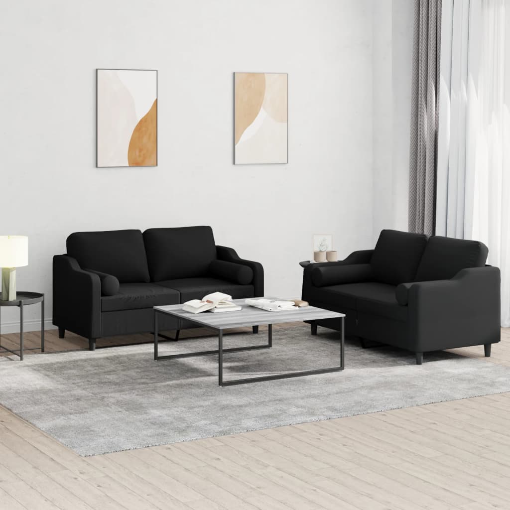 Ensemble de canapés 2 pcs avec coussins noir tissu - XIOS
