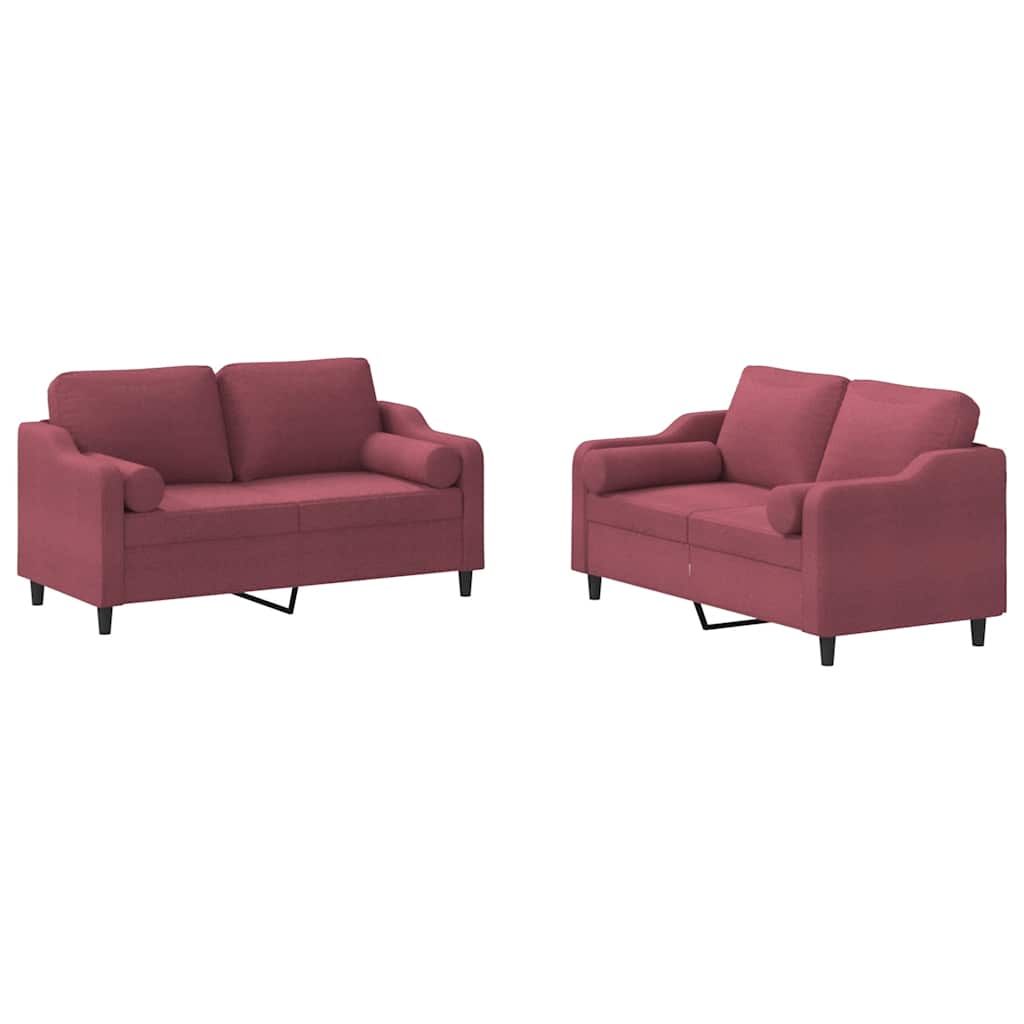 Ensemble de canapés 2 pcs avec coussins rouge bordeaux tissu - XIOS