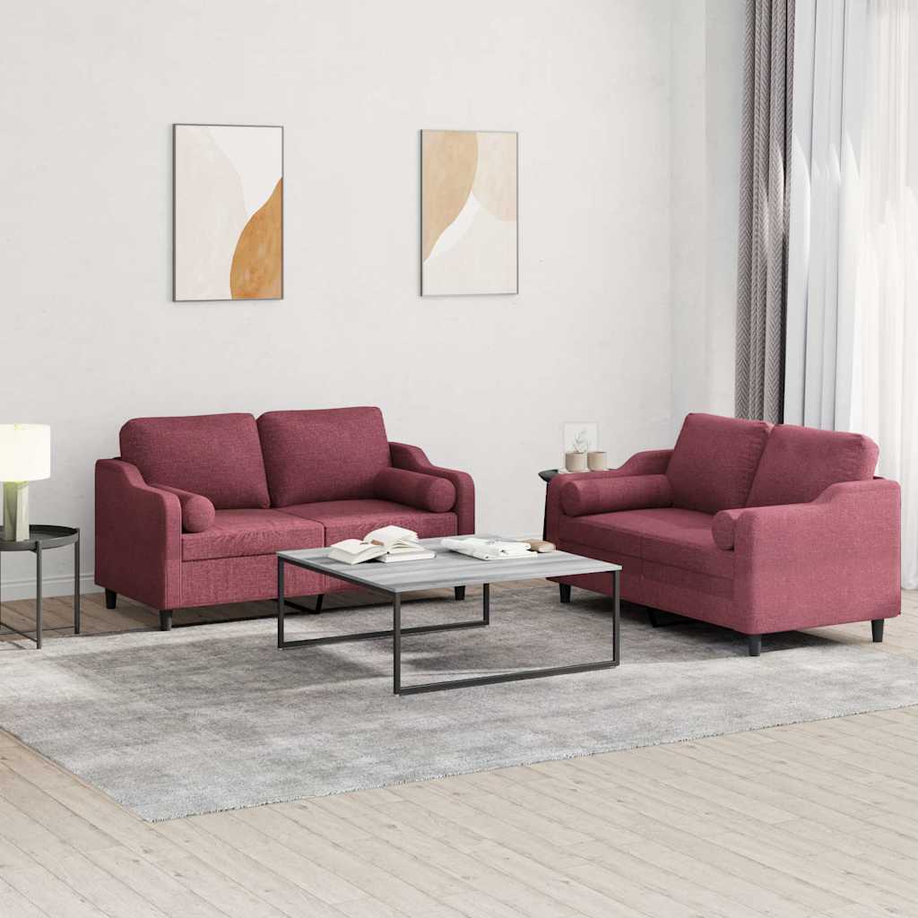 Ensemble de canapés 2 pcs avec coussins rouge bordeaux tissu - XIOS