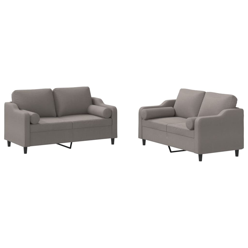 Ensemble de canapés 2 pcs avec coussins taupe tissu