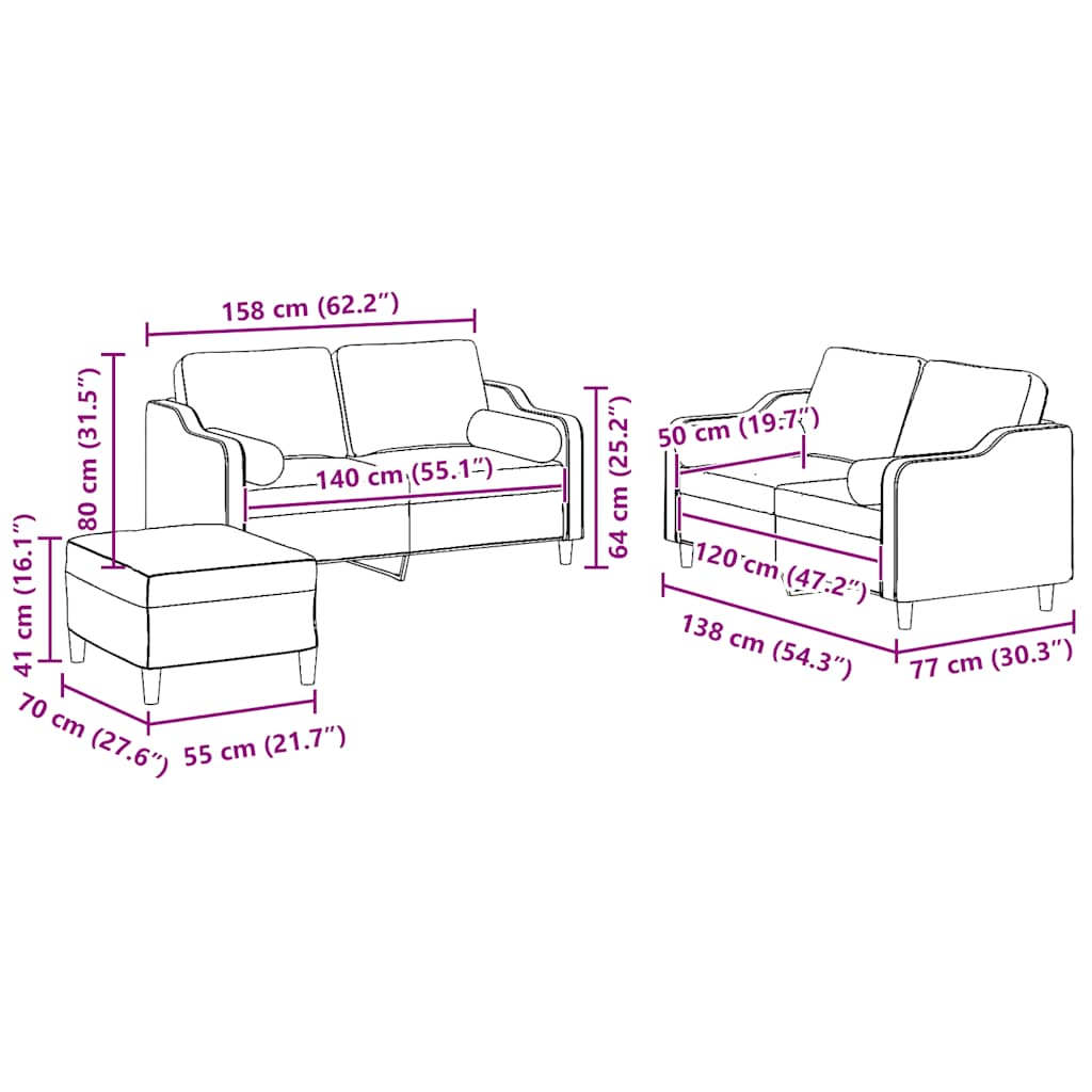 Ensemble de canapés 3 pcs coussins gris clair tissu - XIOS