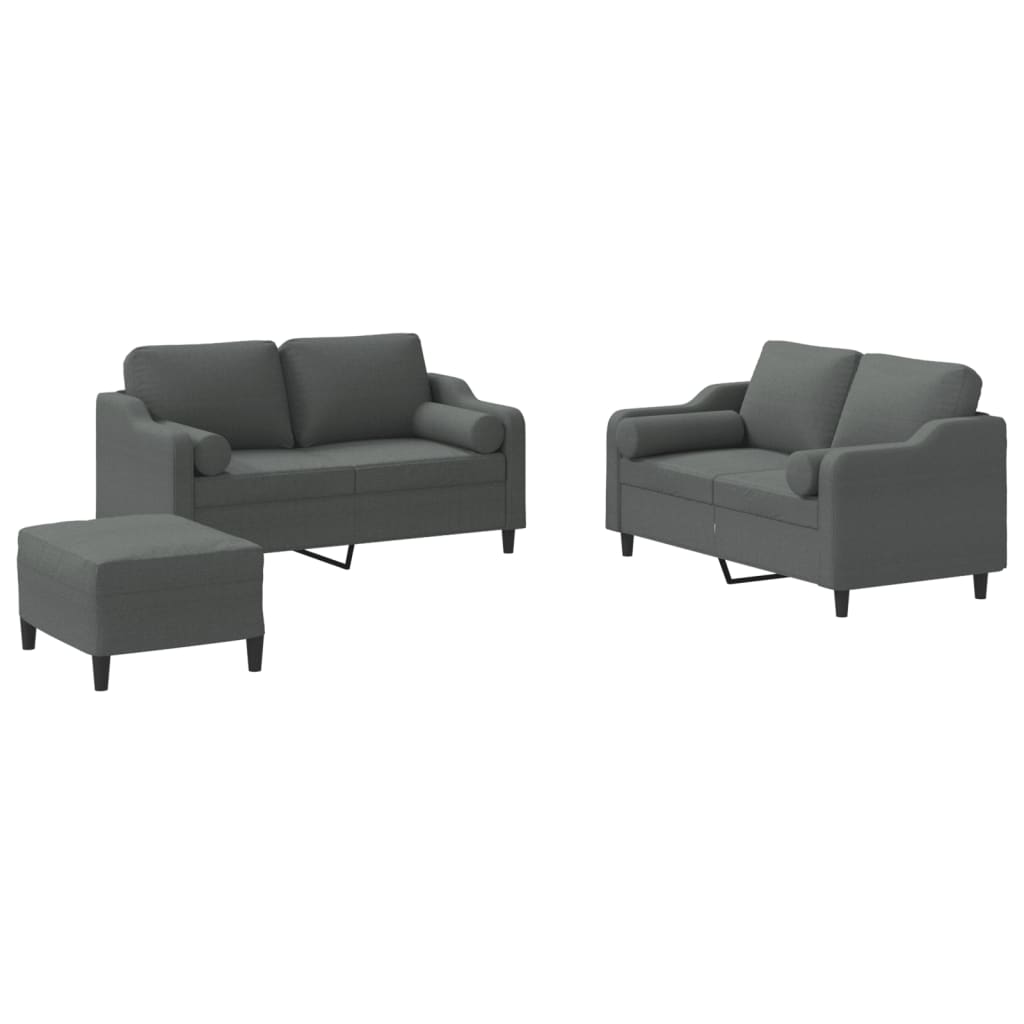Ensemble de canapés 3 pcs coussins gris foncé tissu