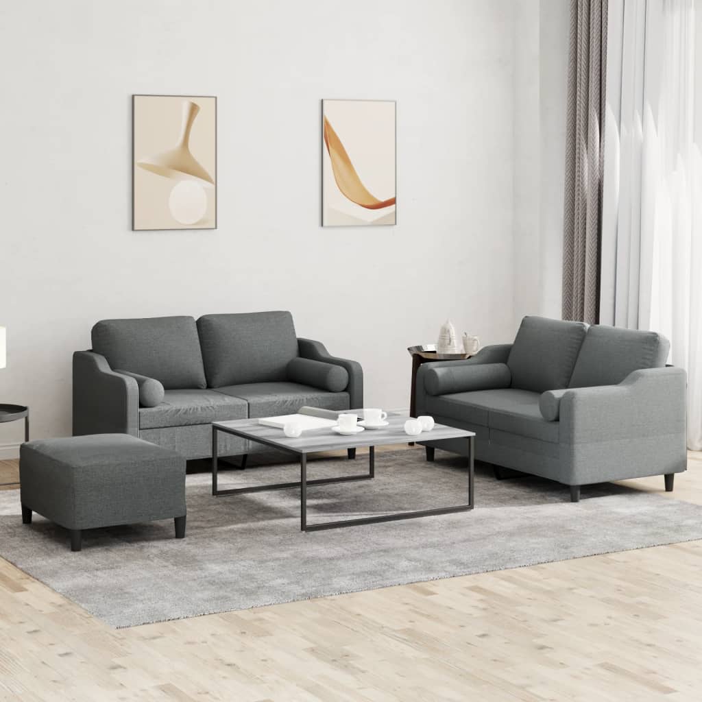 Ensemble de canapés 3 pcs coussins gris foncé tissu - XIOS