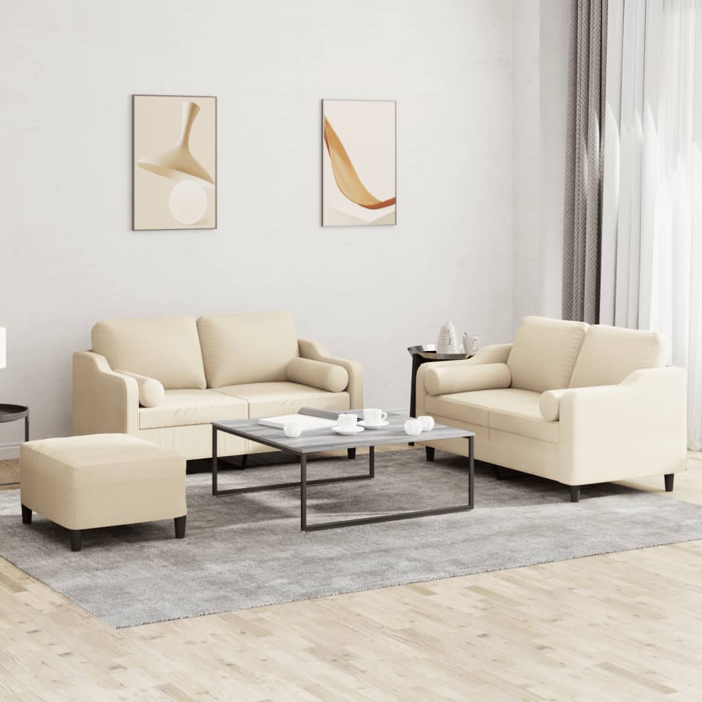 Ensemble de canapés 3 pcs avec coussins crème tissu