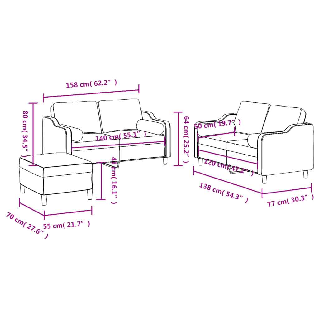 Ensemble de canapés 3 pcs avec coussins marron tissu - XIOS