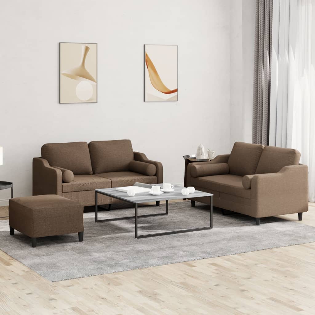 Ensemble de canapés 3 pcs avec coussins marron tissu - XIOS