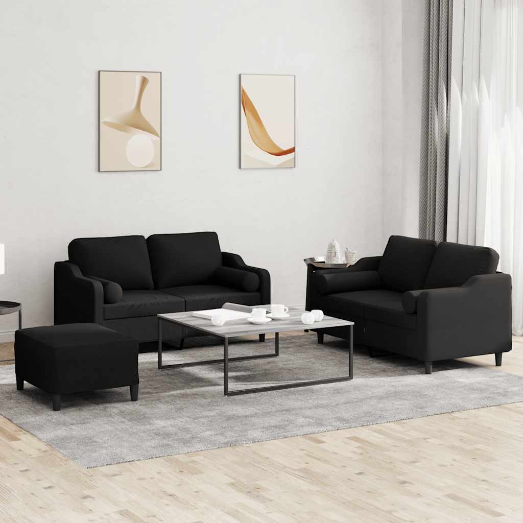Ensemble de canapés 3 pcs avec coussins noir tissu