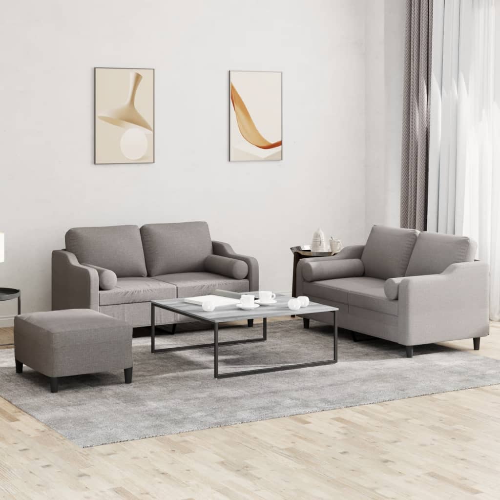 Ensemble de canapés 3 pcs avec coussins taupe tissu