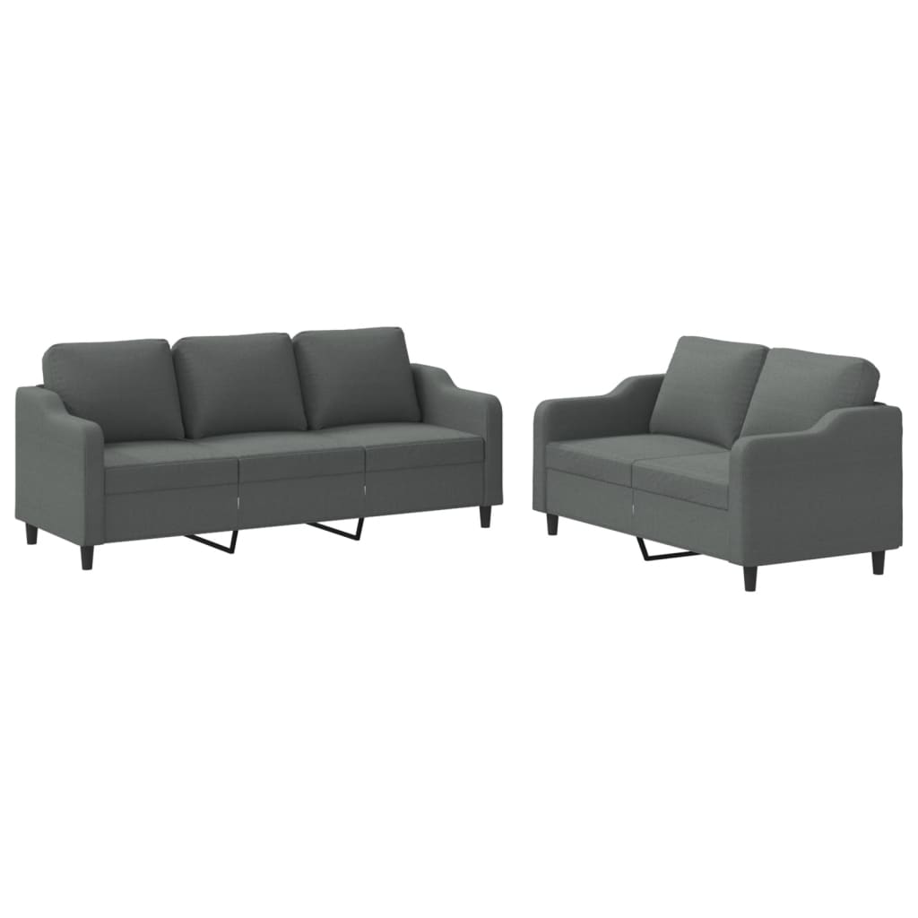 Ensemble de canapés 2 pcs avec coussins Gris foncé Tissu - XIOS