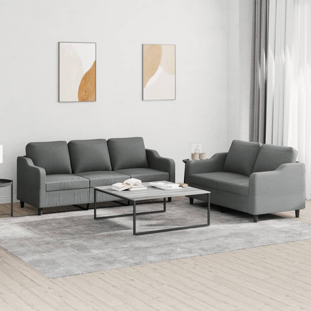 Ensemble de canapés 2 pcs avec coussins Gris foncé Tissu - XIOS