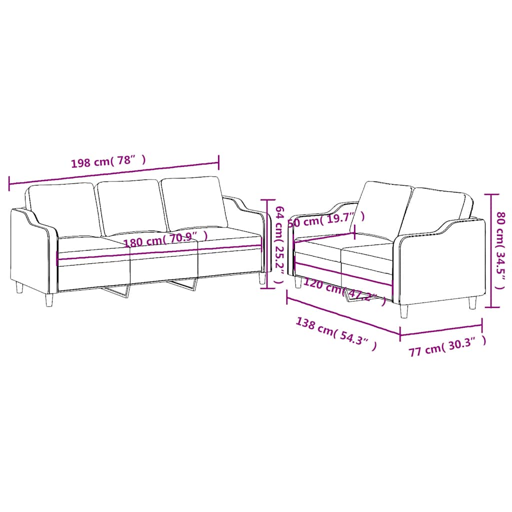 Ensemble de canapés 2 pcs avec coussins Noir Tissu - XIOS