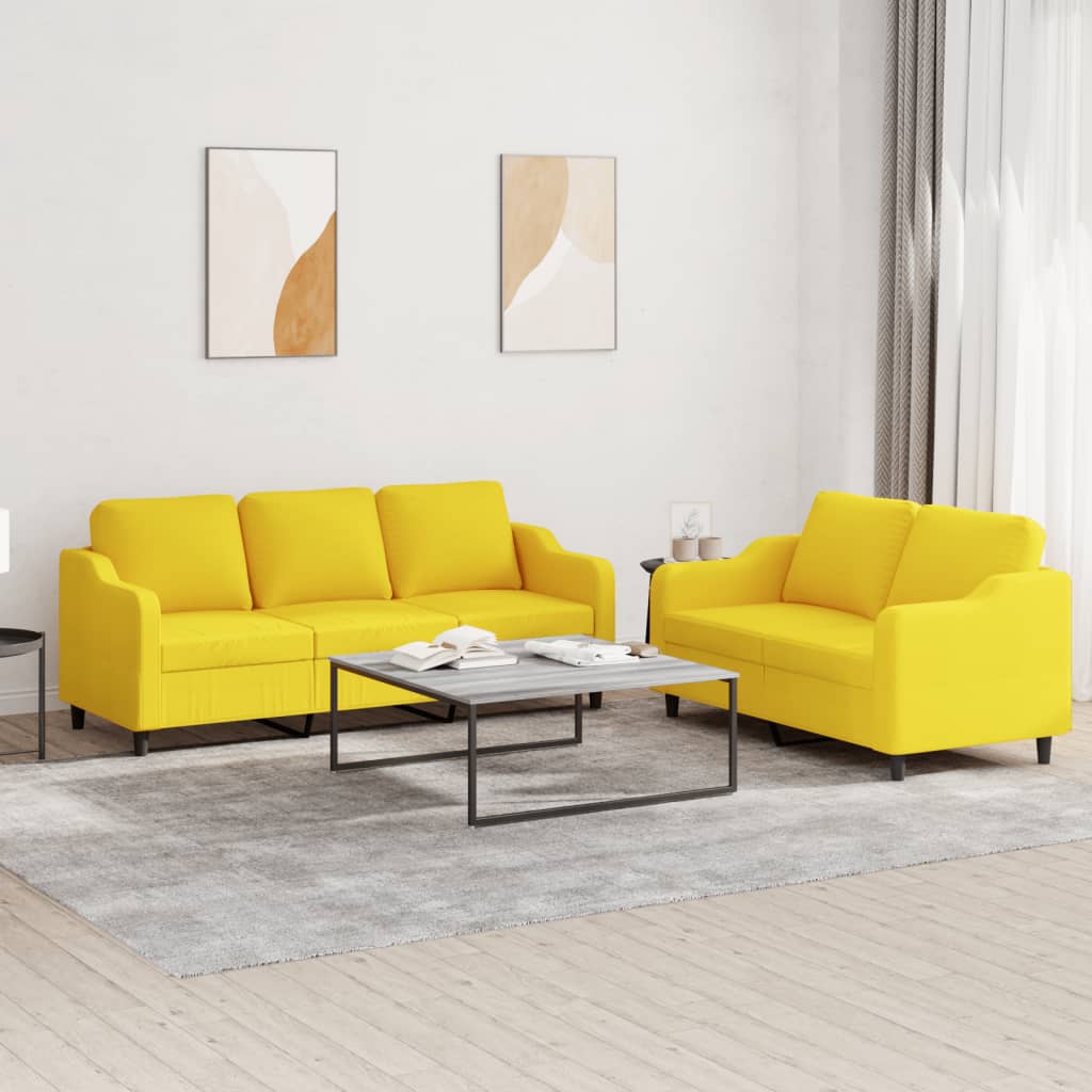 Ensemble de canapés 2 pcs avec coussins Jaune clair Tissu - XIOS