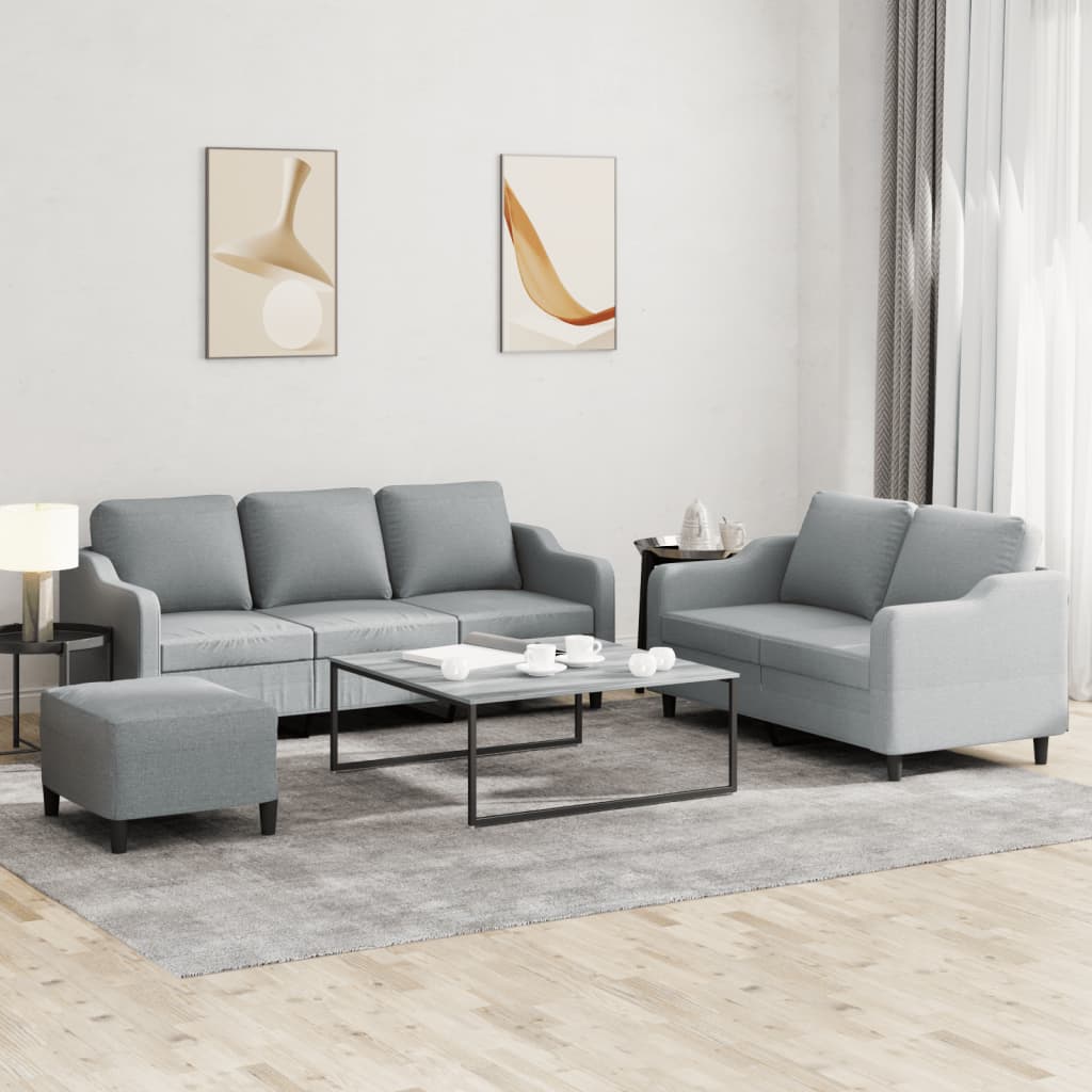 Ensemble de canapés 3 pcs avec coussins Gris clair Tissu