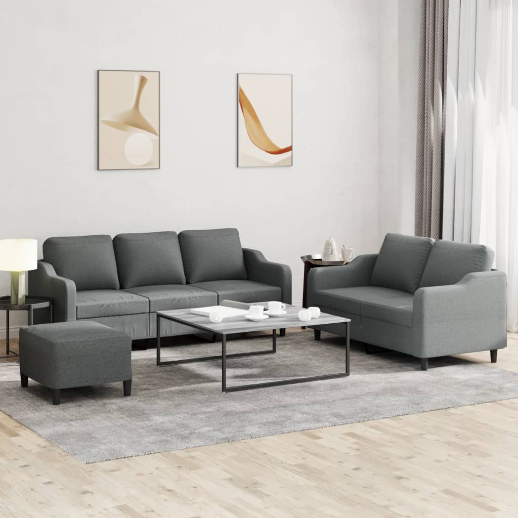 Ensemble de canapés 3 pcs avec coussins Gris foncé Tissu - XIOS