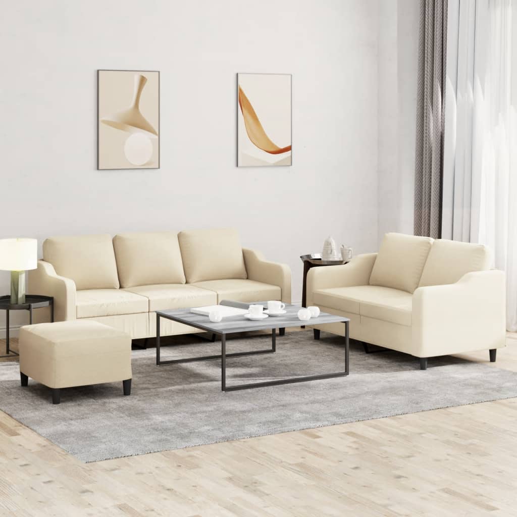 Ensemble de canapés 3 pcs avec coussins Crème Tissu