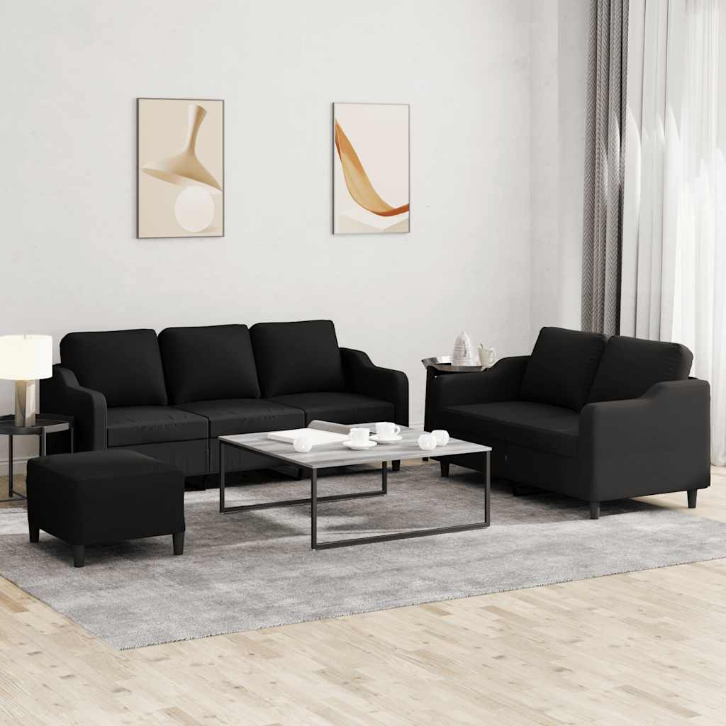 Ensemble de canapés 3 pcs avec coussins Noir Tissu - XIOS