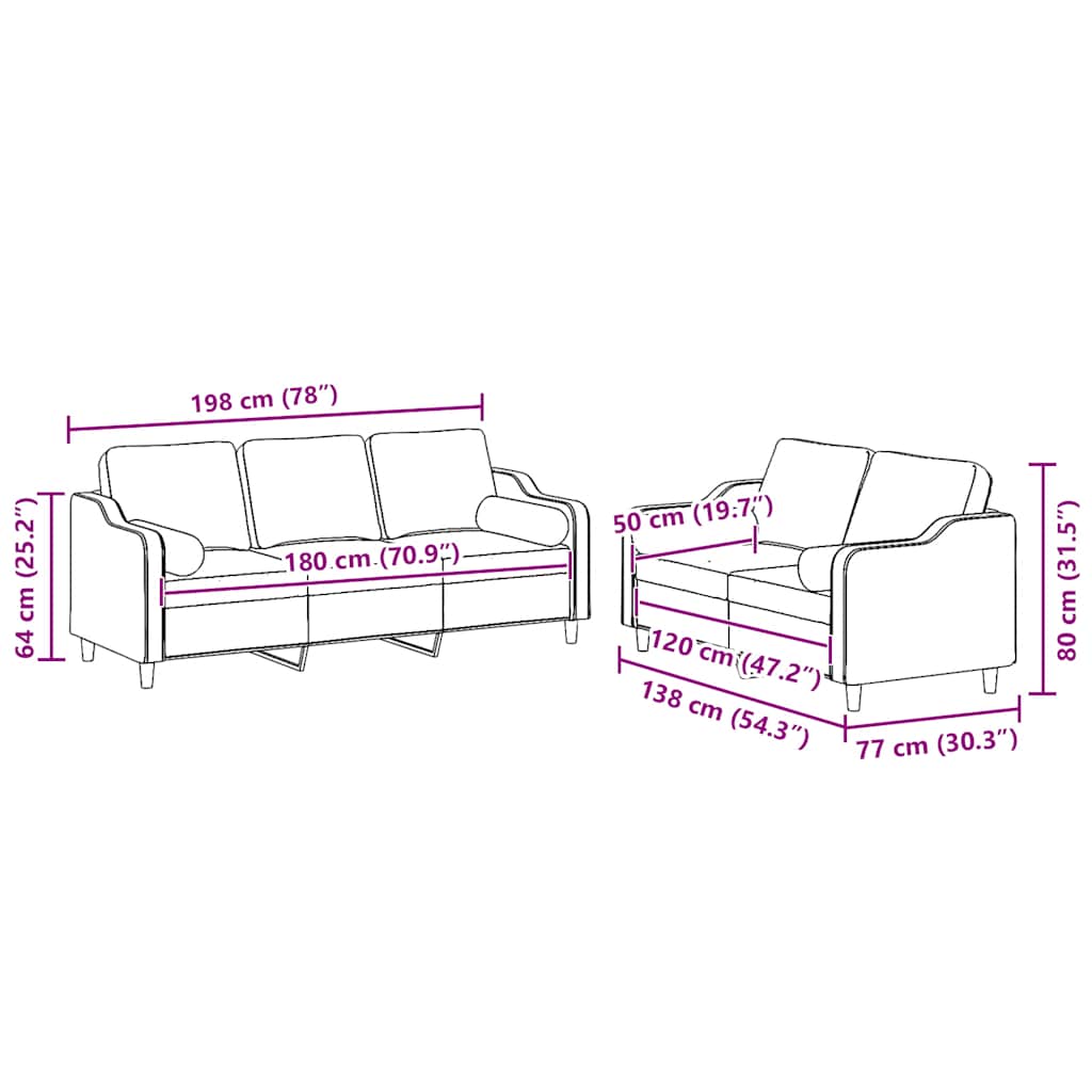 Ensemble de canapés 2 pcs coussins gris clair tissu - XIOS