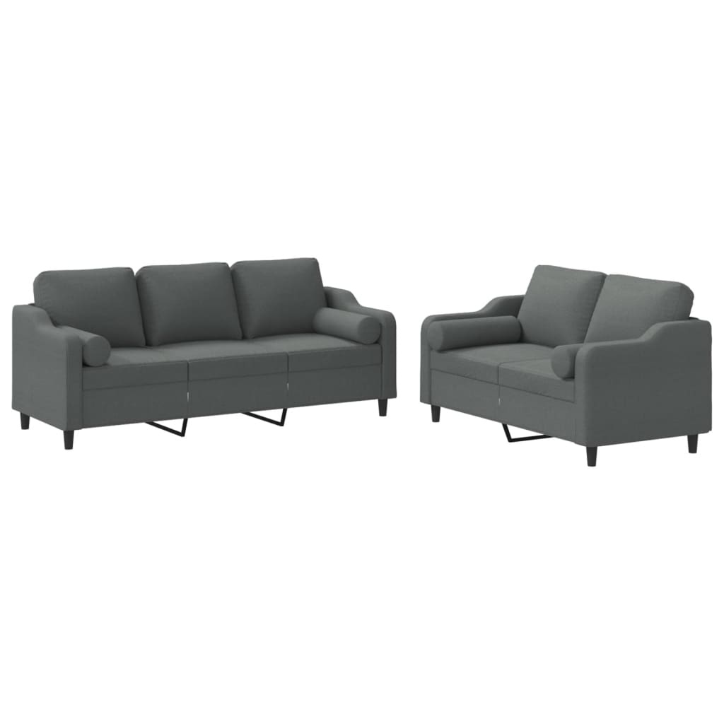 Ensemble de canapés 2 pcs coussins gris foncé tissu - XIOS