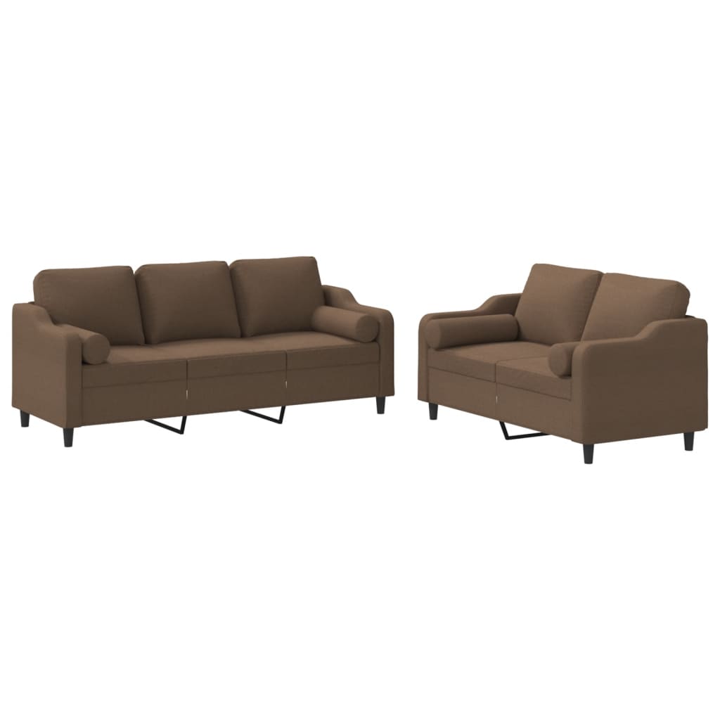 Ensemble de canapés 2 pcs avec coussins marron tissu - XIOS