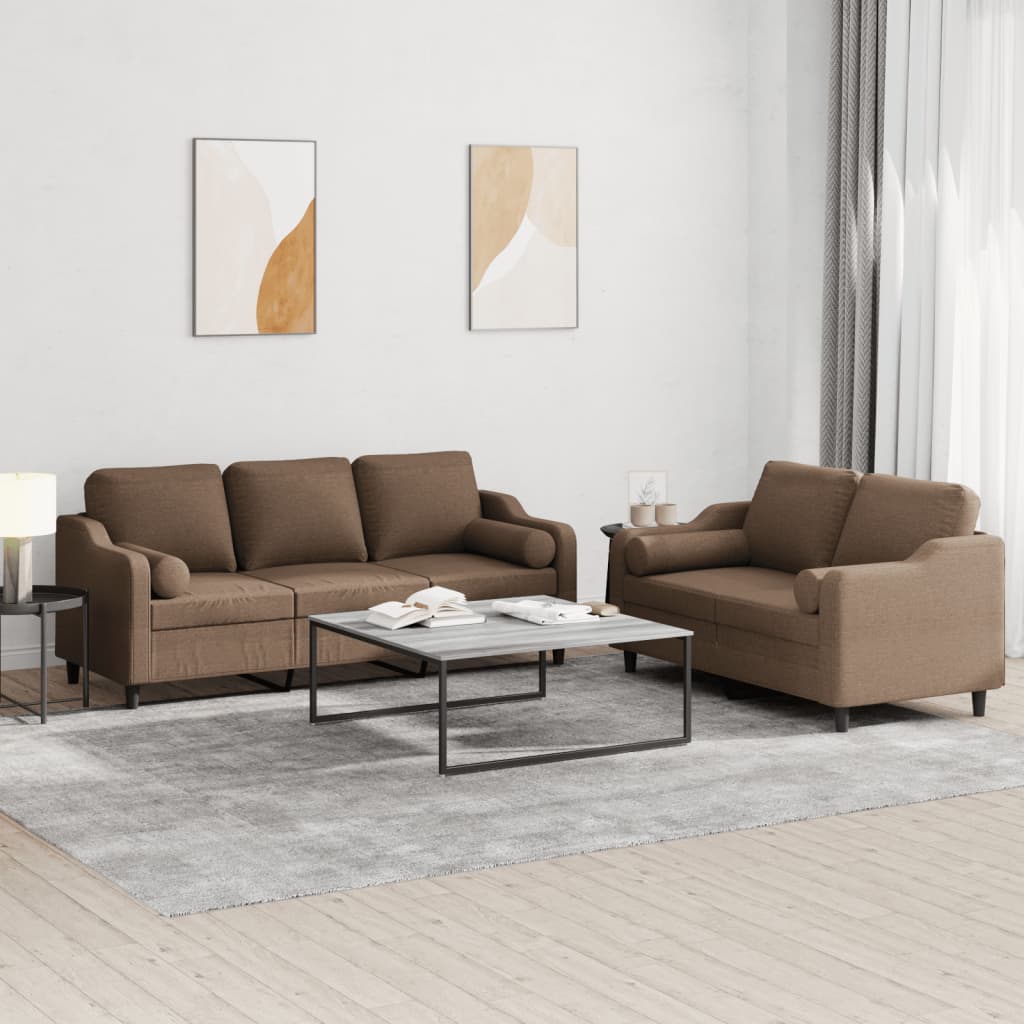 Ensemble de canapés 2 pcs avec coussins marron tissu - XIOS