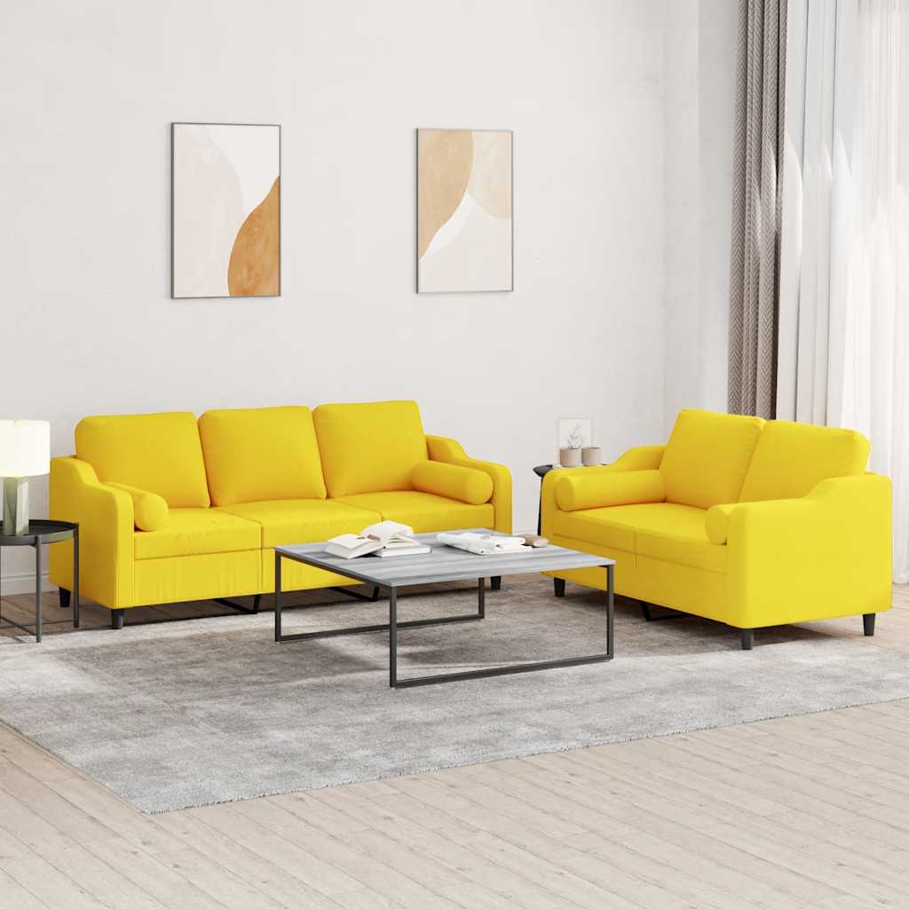 Ensemble de canapés 2 pcs avec coussins jaune clair tissu - XIOS