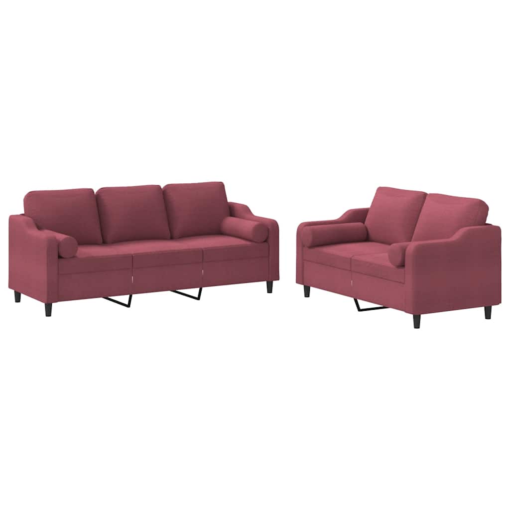 Ensemble de canapés 2 pcs avec coussins rouge bordeaux tissu - XIOS