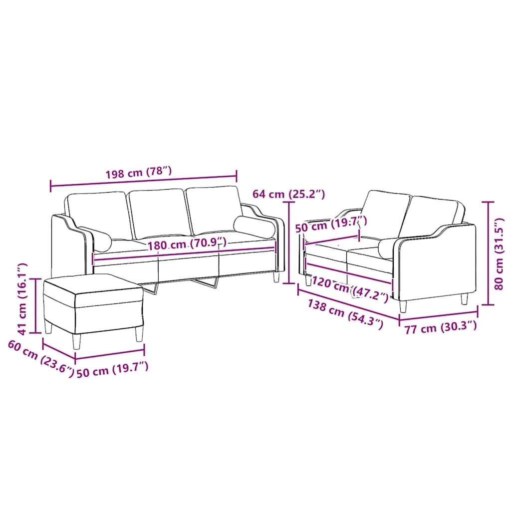Ensemble de canapés 3 pcs coussins gris clair tissu