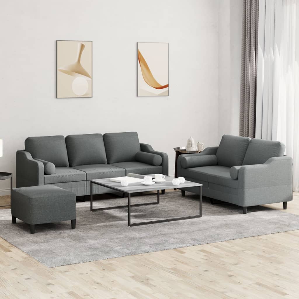 Ensemble de canapés 3 pcs coussins gris foncé tissu - XIOS