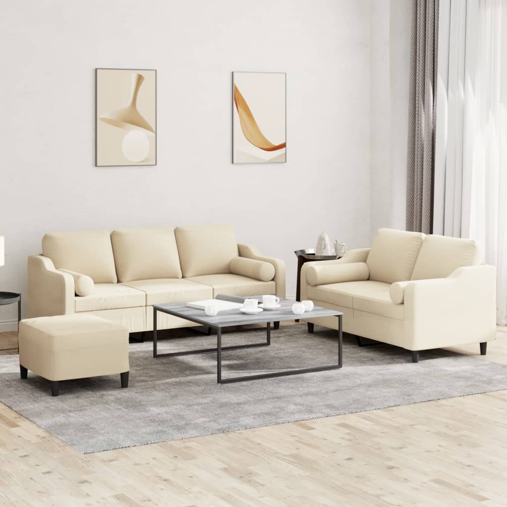 Ensemble de canapés 3 pcs avec coussins crème tissu