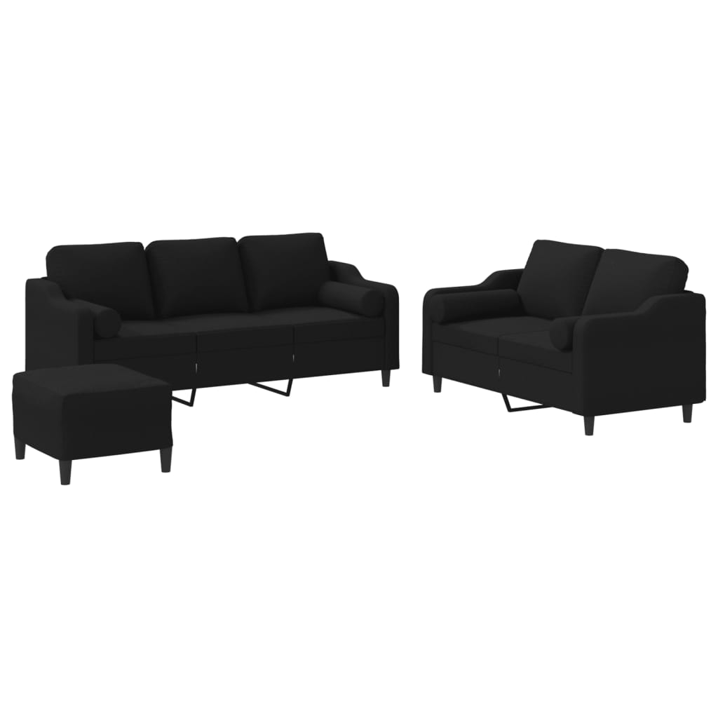 Ensemble de canapés 3 pcs avec coussins noir tissu