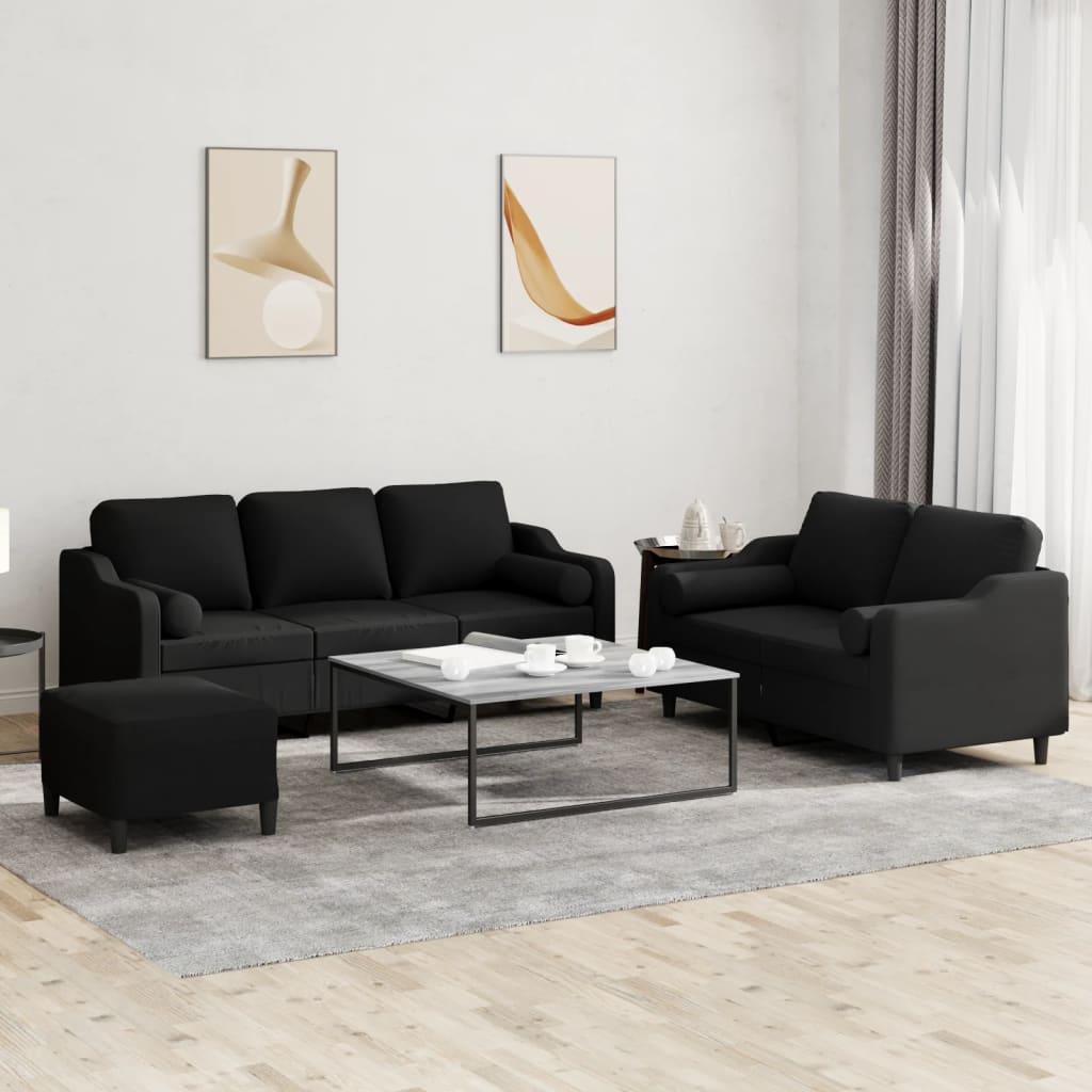 Ensemble de canapés 3 pcs avec coussins noir tissu