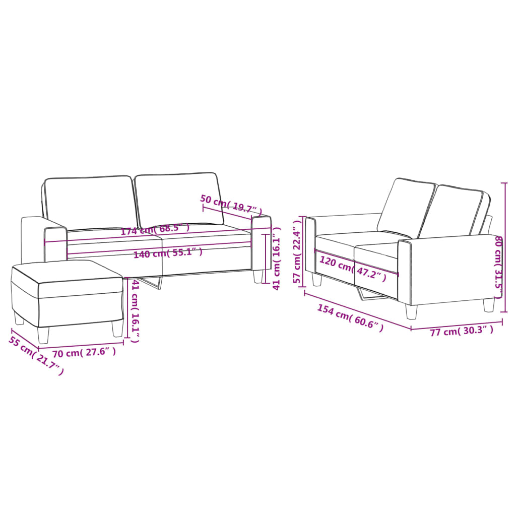 Ensemble de canapés 3 pcs noir tissu