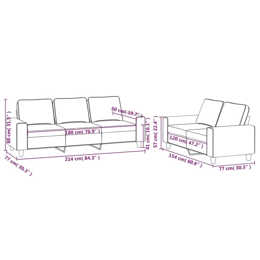 Ensemble de canapés 2 pcs gris foncé tissu - XIOS