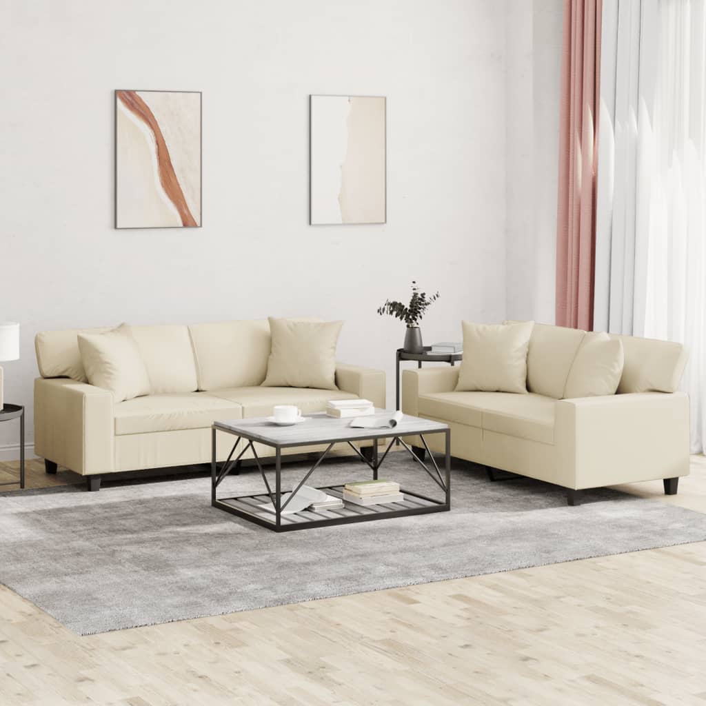 Ensemble de canapés 2 pcs avec coussins crème similicuir - XIOS